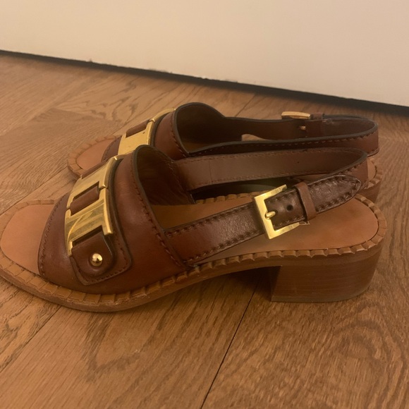 Prada Sandals in Brown Leather with Gold Hardware Detailing, Size 8 - Picture 5 of 7